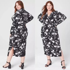 New Lane Bryant Polo Wrap Spring Lily Midi Dress 7X Matte Jersey Long Sleeve